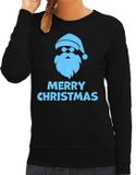 Bellatio Decorations Foute Kersttrui Dames Merry Christmas Zwart Glitter Blauw Kerstman XL