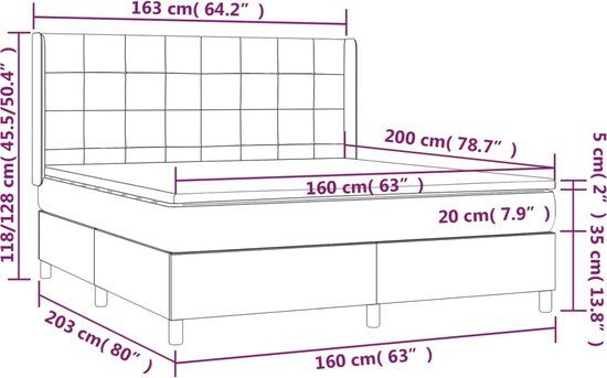vidaXL Boxspring met matras fluweel lichtgrijs 160x200 cm