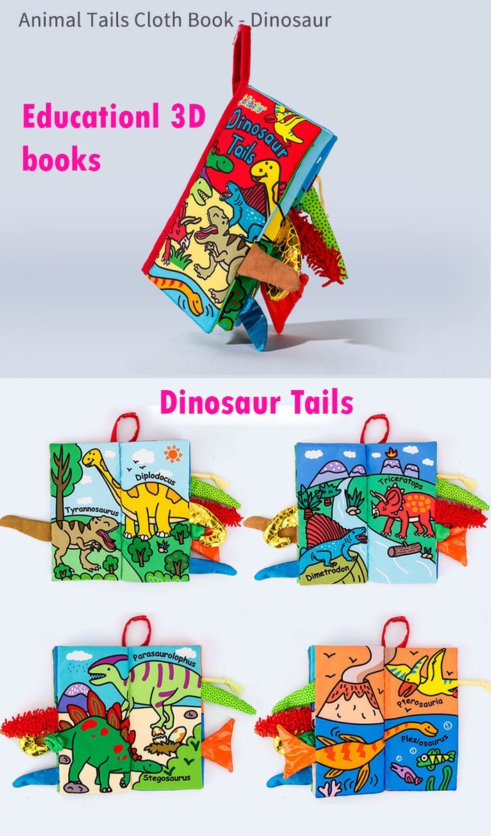 JollyBaby Baby speelgoed/knisperboekje /schoencadeautjes sinterklaas /Educatief Baby Speelgoed /Zacht Baby boek /Zacht Speelgoed/Speelgoed voor baby/ Speelgoed Voor Kinderen/ "Dinosaur tails" thema