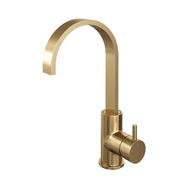 Brauer Gold Edition Wastafelmengkraan hoog model platte uitloop ColdStart messing geborsteld goud 5-GG-003-S2