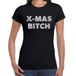 Bellatio Decorations Foute Kerst t-shirt - x-mas bitch - zilver / glitter - zwart - dames - kerstkleding / kerst outfit XXL