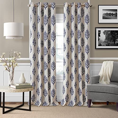 Elrene Home Fashions Navara Medallion Room Darkening Window Curtain Panel - 52" x 95" - Navy