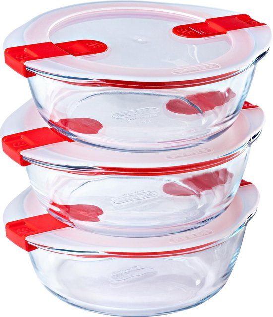 Pyrex Cook & Heat Ronde Schaal Set - 3 Stuks - Glas - Magnetronbestendig - 3.3L