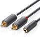Ugreen Audiokabel 3,5 mm Mini-jack (vrouwelijk) naar 2RCA (mannelijk) 25 cm Grijs (AV102-10561)