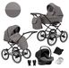 Kunert Romantic poussette 3-en-1 éco-cuir grise avec siège auto Cosmo, pneus gonflables et cadre noir