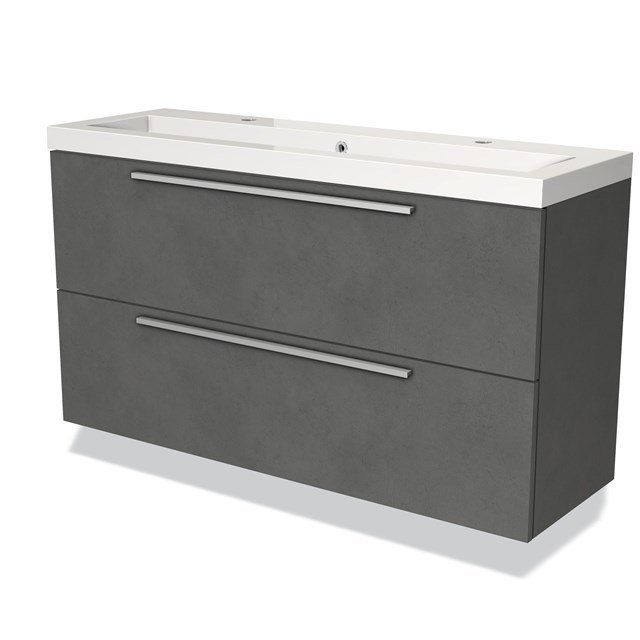 Maxaro Badkamermeubel 120cm Modulo Slim Donkergrijs Beton 2 Lades Vlak Wastafel Mineraalmarmer