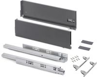 Emuca - Vertex Outdoor Drawer with 3D Adjustment, Height 178mm, 40kg, 18mm Panel Thickness, Depth 350mm, Steel, Anthracite Grey