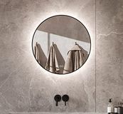 Schaere Zwarte Ronde Badkamerspiegel met LED Verlichting en Spiegelverwarming 60 cm - 7050 Series
