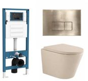 QeramiQ Dely Toiletset - Inbouwreservoir - Metaal Messing Geborstelde Bedieningsplaat