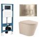 QeramiQ Dely Toiletset - Inbouwreservoir - Metaal Messing Geborstelde Bedieningsplaat