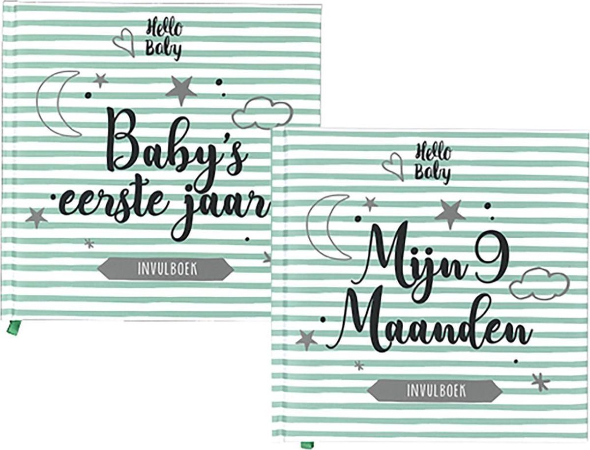 Image Books 2 x Hello Baby - Negen maandenboek & Baby's eerste jaar groen