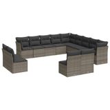 VidaXL 14-delige Loungeset met Kussens Poly Rattan Grijs