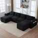 OKWISH Canapé en U - Canapé modulaire à 4 places avec 2 poufs - Porte-gobelets, poches latérales et rembourrage ferme - Salon ou appartement - Velours côtelé - Noir