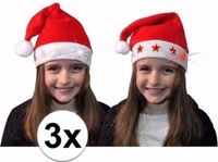 Merkloos 3 lichtgevende kerstmutsen voor kinderen met rode sterretjes - kerstmuts