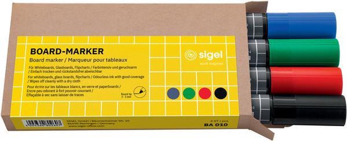Sigel Whiteboardstift 4 kleur - zwart/blauw/rood/groen