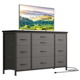 Baloveby Comodetekast met laden, dressoir met 10 stoffen laden en 3 stopcontacten, comodetekast, woonkamer, dressoir, hal, opbergunit met stof, stabiel metalen frame, houten tafelblad
