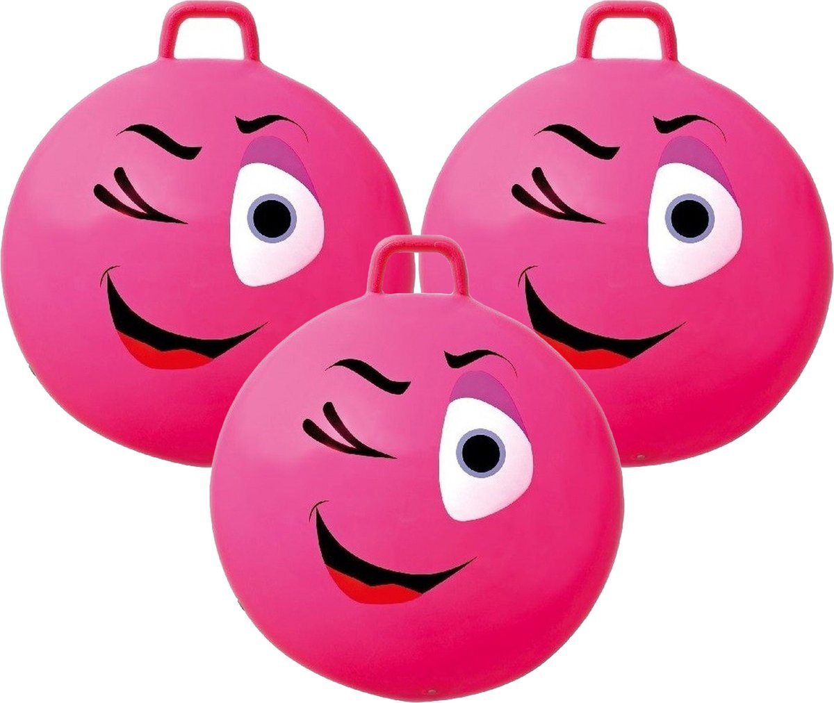 Summertime 3x stuks roze skippybal smiley voor kinderen 65 cm - buiten speelgoed