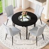 STILVORA Eethoek 100 cm - Ronde Tafel Met 4 Eetkamerstoelen En Glazen Inleg - Voor Eetkamer En Woonkamer - MDF Zwart