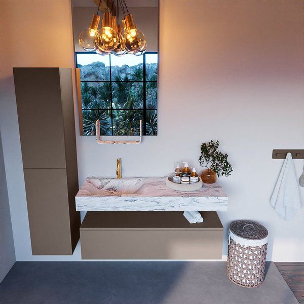 MONDIAZ ALAN - DLUX Badkamermeubelset 120cm - Smoke - 1 lade - wastafel links - Glace