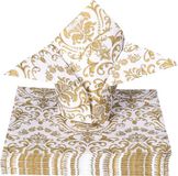 Ambiente Tafel diner servetten - Wit/goud Barok patroon thema - 20x stuks - 33 x 33 cm