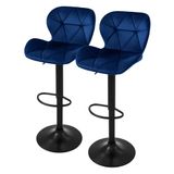 ML-Design Barkruk set van 2 blauw fluwelen bekleding met rugleuning en voetensteun in hoogte verstelbaar 59-79cm