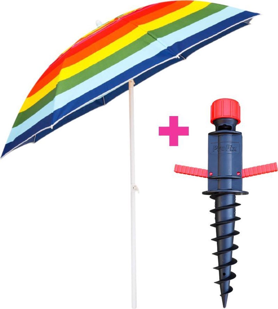 Actievlag Parasol met Knik Ø180 Regenboog + Grondboor