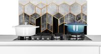 KitchenYeah Spatscherm keuken - Luxe - Design - Hexagon - Patroon - Vormen - Goud - 80x40 cm - Aluminium