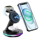 Magnetische draadloze oplaadstandaard, 3-in-1 draadloos laadstation, draaibare en opvouwbare magnetische oplaadstandaard met nachtlampje voor iPhone 16/15/14/13-serie, Apple Watch 2 tot 9, AirPods