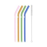 ZWILLING Sorrento Glazen rietjes, duurzaam en herbruikbaar, borosilicaatglas, voor koude en warme dranken, 4 stuks, lengte: 23 cm, gebogen vorm, kleur: meerkleurig, incl. reinigingsborstel