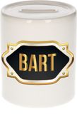 Bellatio Decorations Spaarpot met voornaam Bart - wit - met goud/zwart embleem - 8 x 9 cm - keramiek - met afsluitdop - cadeau verjaardag