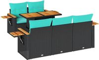 vidaXL 6-delige Dining Loungeset met Kussens, Polyrattan, Zwart