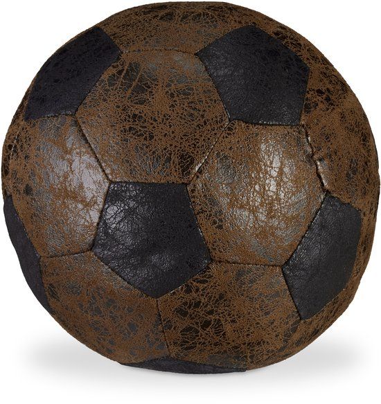 Merkloos Relaxdays Deurstopper voetbal, stof, losstaand, grond, gevuld met zand, binnen, zwaar, deurstop bal, Ø 20 cm, bruin