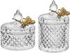 Bol 2 PACK Vintage Salle de Bain Boîtes Magnifiques Couvercles Papillon Petits Pots Épais en Verre Transparent Set Qtip Titulaire Distributeur pour Boules de Coton & Tampons Rangement Organisation