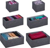 Relaxdays lade organizer - 6-delige set - voor kledingkast en lades - opvouwbaar - 3 groottes - grijs