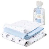 Interbaby Katoenen babydoekjes, 80 x 80 cm, verpakking van 3 luiers voor pasgeborenen, borstvoeding, handdoek, deken, comfortabel, zacht, ademend, panda-design