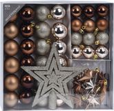 H&S Boules de Noël avec guirlandes et étoile - 44 pièces plastique marron - 4-5 cm