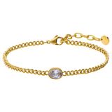 Lucardi - Dames Stainless steel armband met geboortesteen zirkonia voor dames - Armband - Staal - Goudkleurig - 20 cm