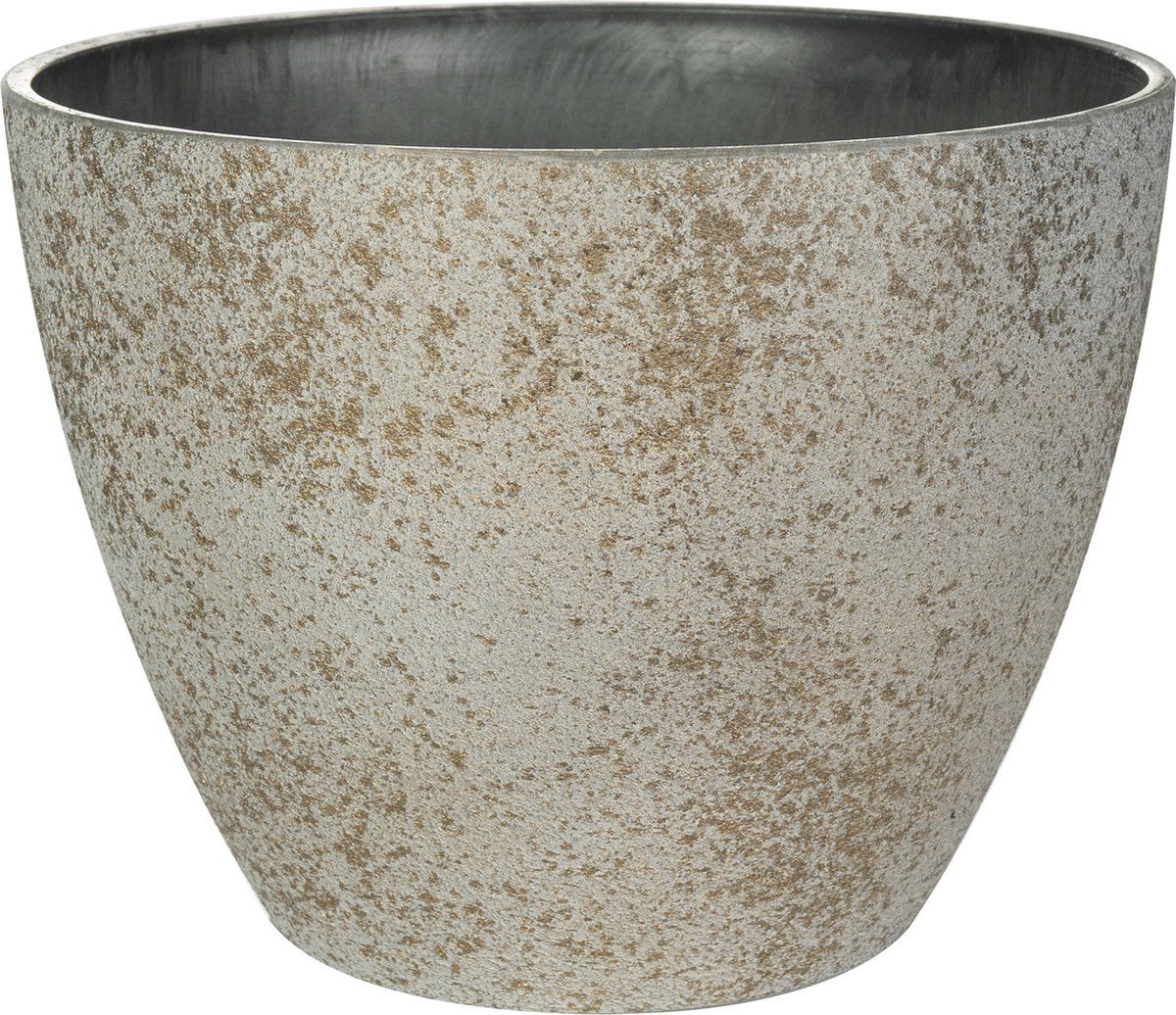 Steege TER Bloempot/plantenpot - buiten/binnen - beige/goud - D36/H27 cm - kunststof/steenmix