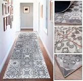 Tadi & Imperio1979 Vinyl tapijt met vintage bloemenpatroon, in oud grijs en wit, voor keuken, bijkeuken, hal, toilet, slaapkamer met antislip pvc-achterkant 60 x 500 cm