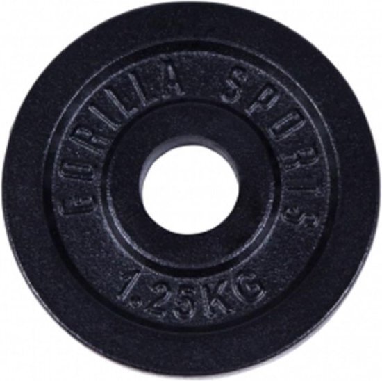 Gorilla Sports Gewichtsschijf - Halterschijf - 1.25 kg - Gietijzer Zwart - 30 mm