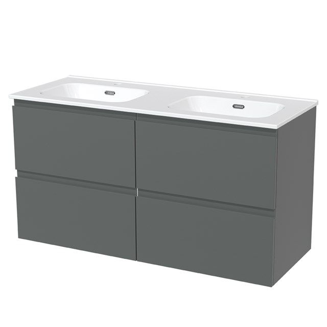 Maxaro Badkamermeubel 120cm Modulo Middengrijs 4 Lades Greeploos Wastafel Keramiek