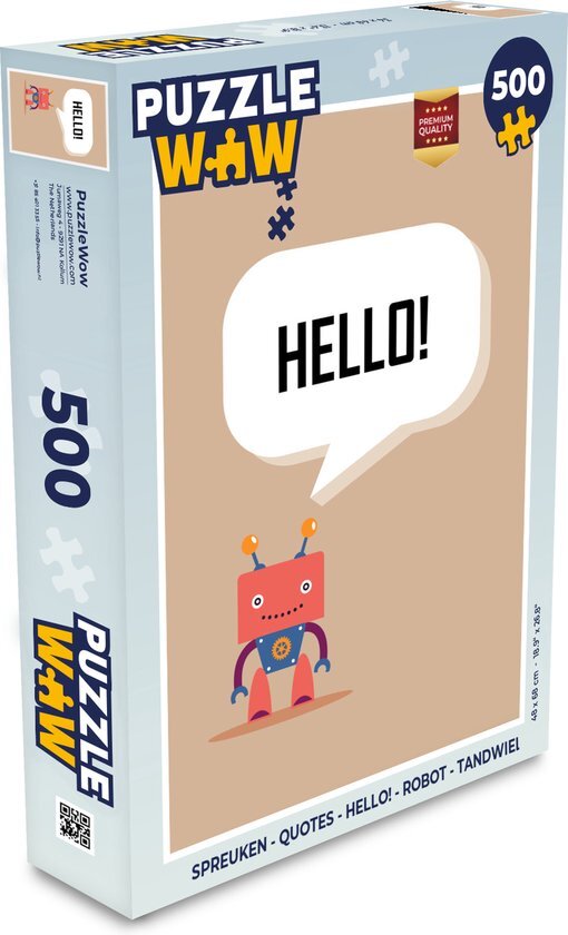 MuchoWow Puzzel Spreuken - Quotes - Hello! - Robot - Tandwiel - Legpuzzel - Puzzel 500 stukjes - Sinterklaas cadeautjes - Sinterklaas voor grote kinderen