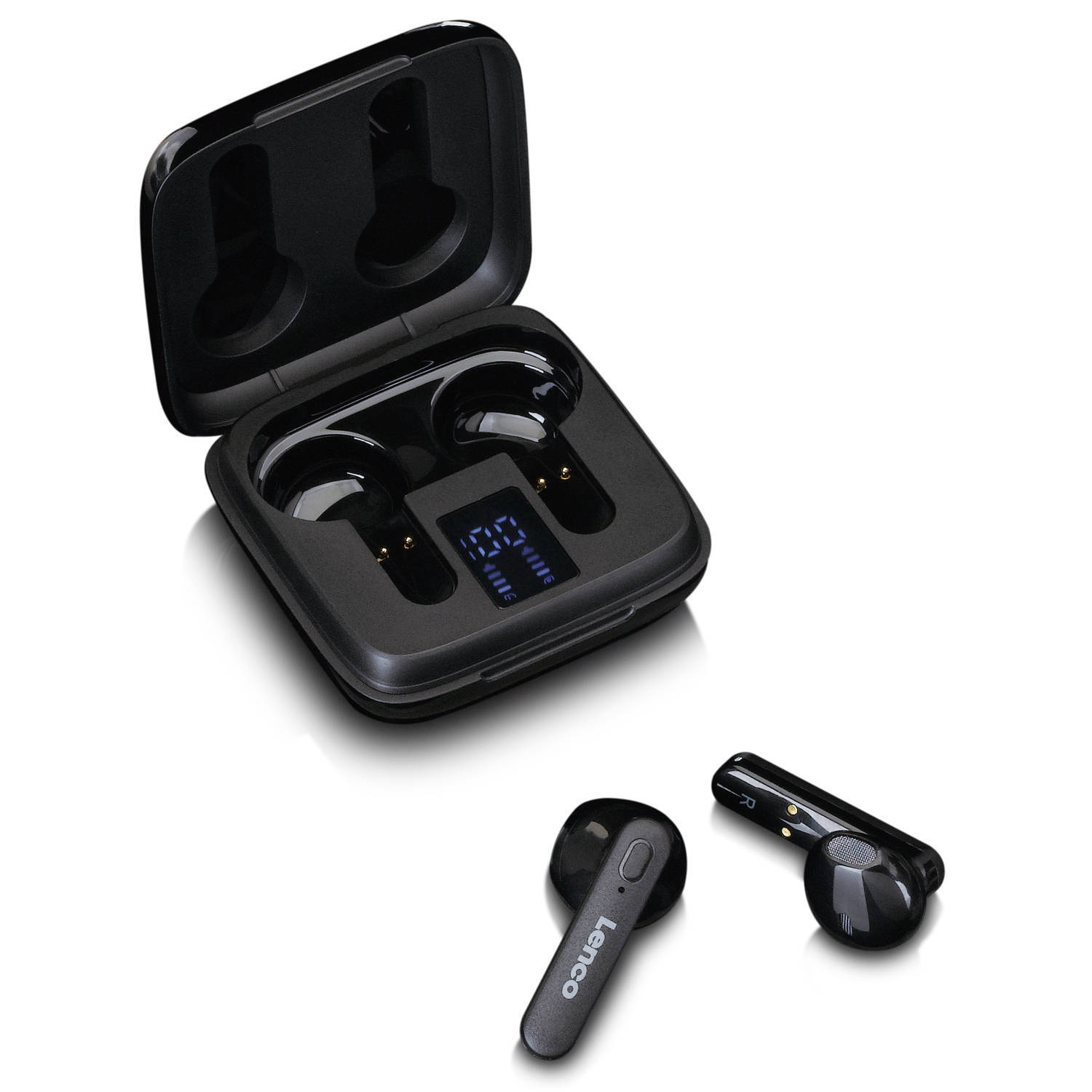 Lenco draadloze oordopjes, laadcase met display, bluetooth® en tws epb-430bk zwart