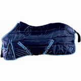 Tattini Paarden staldeken met horizontale vulling, blauw met hemelsblauwe randen en bandjes, 135 cm