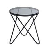 39F FURNITURE DREAM Ronde bas van metaal en gehard glas, Scandinavisch nachtkastje voor woonkamer, grijs, glas, 45 x 45 x 50 cm