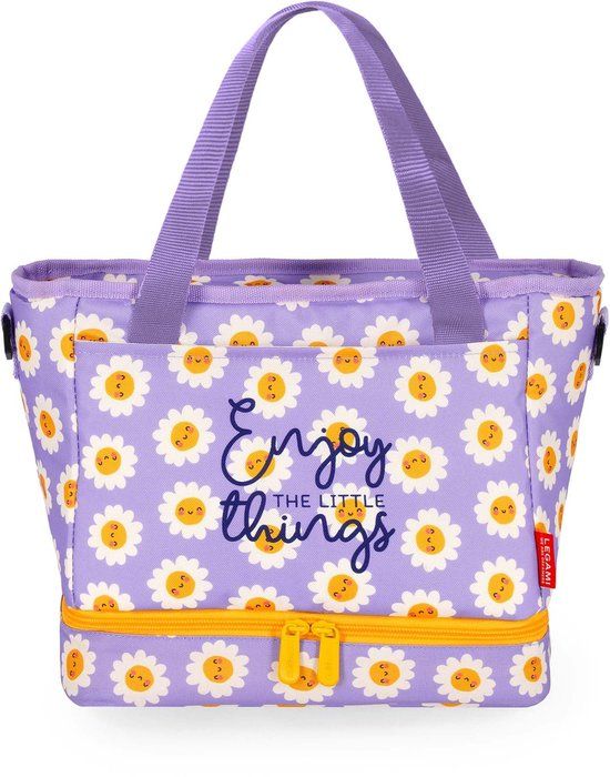 LEGAMI - Thermische lunchtas, geïsoleerde lunchtas voor kantoor, werk, grote lunchtas 10,8 liter, verstelbare schouderband, schoudertas, madeliefjesmotief, 33 x 22 x 15 cm