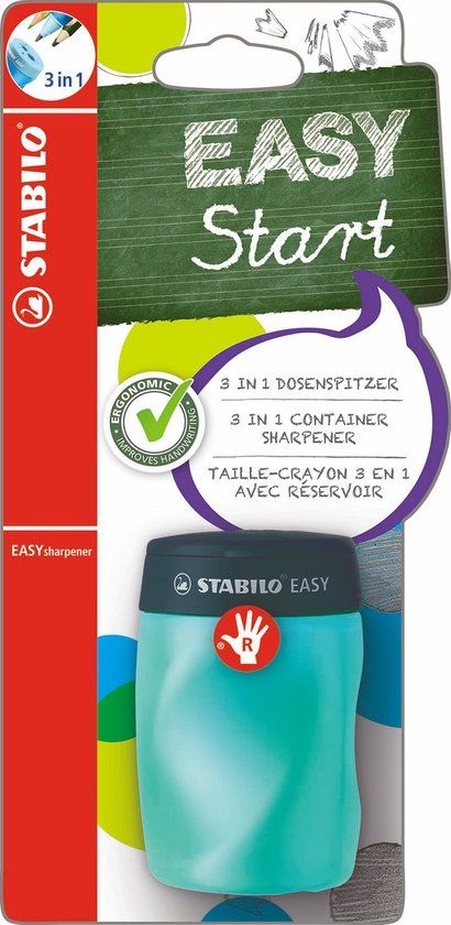 STABILO EASYsharpener - Ergonomische 3 in 1 Puntenslijper - Rechtshandig - Blauw
