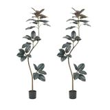 Zstar 2 stuks grote kunstmatige rubberboom, 170 cm, realistische rubberen boom in pot, levensechte bladeren, kunstplanten, rubberen boom, decoratie voor thuis, woonkamer, kantoor, tuin