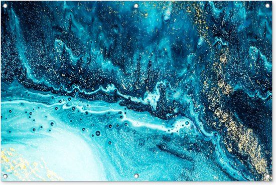 GreatGardenPosters Tuinposter Marmerlook Blauw Goud - 120x80 cm