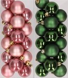 Decoris Kaemingk B.V. 32x stuks kunststof kerstballen mix van oudroze en donkergroen 4 cm